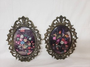Pair of Ornate Oval Floral Prints in Decorative Frames