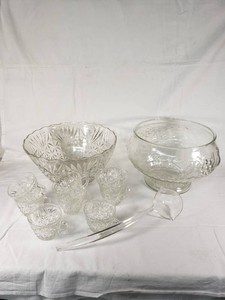 Glass Punch Bowls with Cups and Ladle