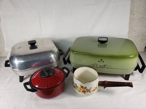 Presto and Sunbeam Electric Skillets, Sweet Flowers Enamel Saucepan, and Red Pot with Lid
