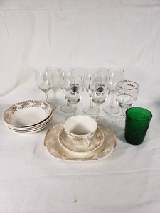 SDinnerware and Glassware Including 22 KT Gold Bridal Gold Union Made Plates