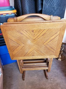 Set of Wood TV Tray Tables with Stand