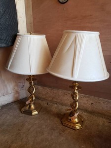 Pair of Brass Table Lamps with Pleated Shades