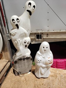 Halloween Blow Mold Ghost Decorations Including Three-Ghost Tombstone