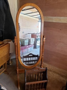 Standing Oval Vanity Mirror and Magazine Holder