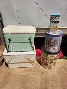Vintage Styrofoam Coolers and Decorative Tins Collection