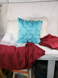 Mainstays Bedding and Red Fabric Lot including Blue Pillow