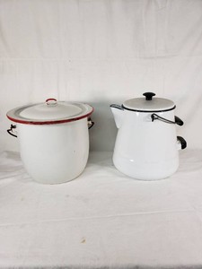 Vintage Enamelware Pot and Coffee Kettle