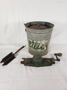 Vintage Ice Cream Maker with Hand Crank and Bucket, Includes Dasher and Lid