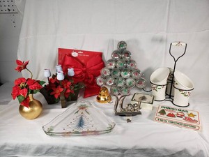 Holiday Decor and Kitchen Accessories Collection including Musical Tree, Glass Tray, and Metal Cookie Cutters