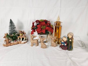 Christmas Decor with Figures, Reindeer, and Candle