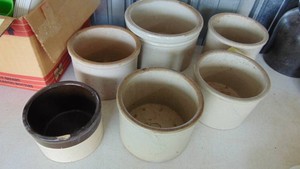 6-Small Vintage Crocks, Some Asis