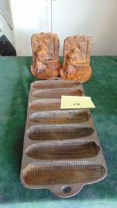 Cast Iron Bookends and Wagner Pan