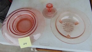 2- Pink Depression Console Bowls and Candlesticks