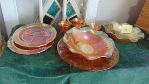 Several Pieces of Carnival Glass, Bowls, Trays and Plates