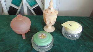4 Covered Vintage Jars, 1 is Westmoreland Glass