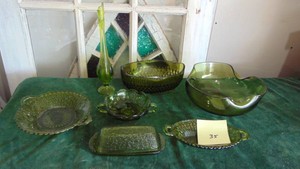 Assorted Olive Green Glass Pieces