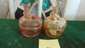 2-Scottie Dog Powder Jars, 1-pink & 1-amber
