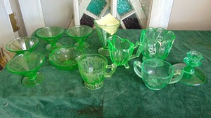 Assorted Green Depression Glass (glows)