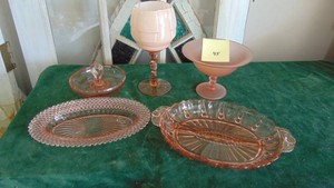 Assorted Pink Depression Glass and Frosted Glass