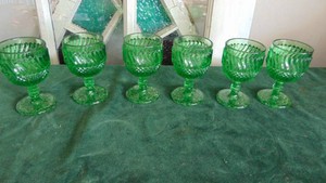 6-Vintage Green Goblets