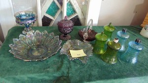 Various Vintage Purple Glass and 5 Votive Holders