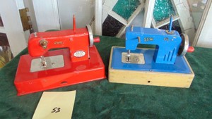 Red and Blue German Toy Sewing Machines