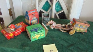 Various Tin Toys and Wooden Furniture Set