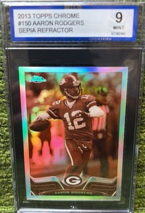 2013 Aaron Rodgers Topps Chrome Sepia Refractor Green Bay Packers QB #12 Graded 9