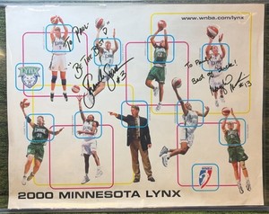 WNBA 2000 MInnesota LYNX Team Poster 14 x 11 Autographed by Shanele Stires #3 & Maylana Martin #13 