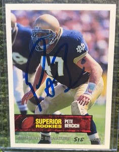 1994 Superior Rookies, Norte Dame, PETE BERCICH - autographed Serial #5156000