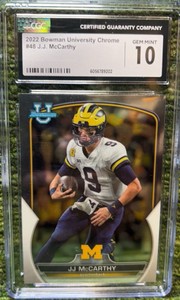 2022 Bowman University Chrome #48 J.J. McCarthy CGC Gem Mint 10
