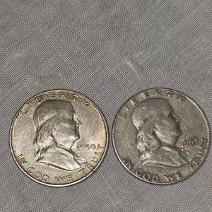 1950,1953 Franklin Halves 50c Silver