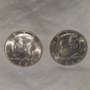 2-1964 UNC Kenndy Halves 50c, Silver