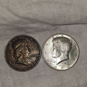 1954 Franklin, 1964 Kennedy Silver Halves 50c
