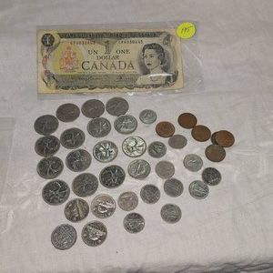 1973 Canadian $1 Bank Note and Misc Canadian Coins