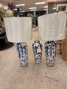 NEW StyleCraft Earthenware Ceramic Table Lamp Set (2) w Matching Vase  Approx. 37