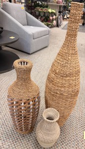 NEW Decorative Woven Floor Vase Set of 3  Handwoven Natural WickerRattan  Assorted Sizes
