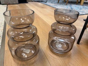 Set of 2 Modern Smoked Glass Decorative Vases  Gray Bubble Design