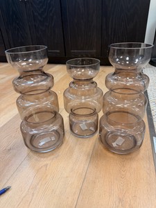 Set of 3 Modern Smoked Glass Decorative Vases  Bubble Design (2 Large, 1 Small)
