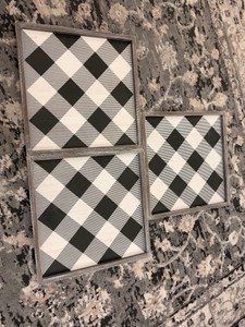 Set of 3 Adams & Co. Black & White Buffalo Check Decorative Trays  15 Square