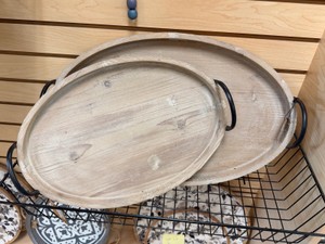 New Creative Co-Op Set of 2 Decorative Wood Trays w Metal Handles 21 x 13.5 DA5872