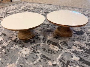 New Pair of Bloomingville Enameled Mango Wood Cake Stands