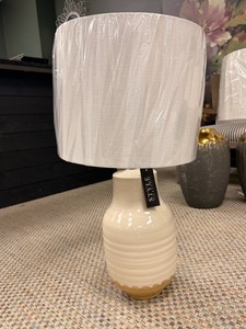 StyleCraft Ceramic Table Lamp with White Drum Shade  Cream & Natural Modern Farmhouse