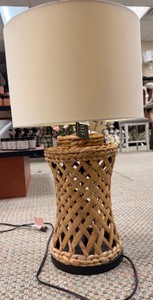 StyleCraft Woven Rattan Table Lamp with White Drum Shade  Natural Coastal Boho
