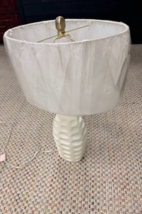 StyleCraft White Textured Ceramic Table Lamp with Drum Shade