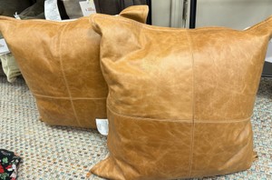 New Villa by Classic Home SLD Dumont Leather Chestnut 22x22 Decorative Pillows - Set of 2