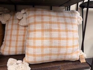 New Creative Co-Op 18 Plaid Cotton Throw Pillows with Pom Poms - Set of 2