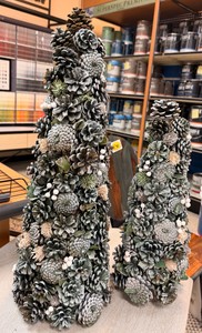 New Flocked Pinecone Cone Trees Christmas Tabletop Dcor  2-Piece Set