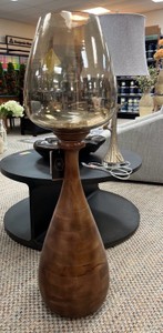 New Harp & Finial Oversized Wood Floor Vase w Smoked Glass Hurricane Insert  Style HFA31126