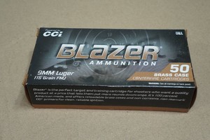 50 CCI Blazer Brass 9mm Luger 115 Gr FMJ Ammo
